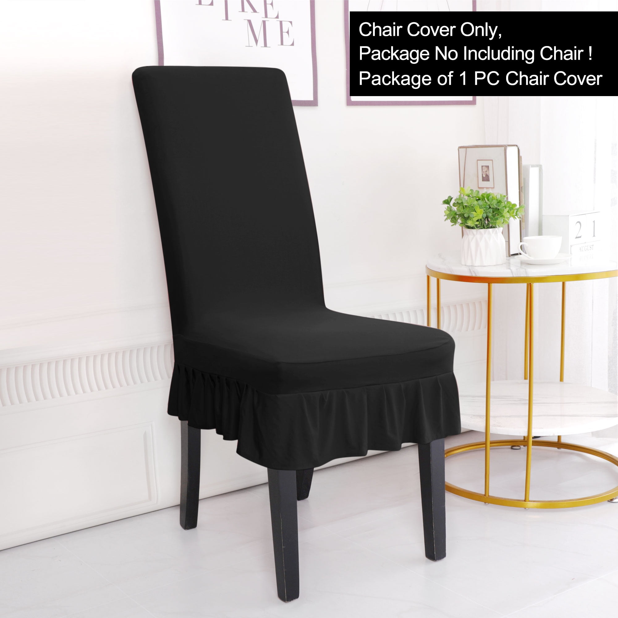 Unique Bargains Ruffled Skirt Dining Chair Cover Ruffled Seat Slipcovers Black M