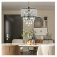 thumbnail image 3 of 17" Crystal Chandeliers, 4 Lights Antique Black Drum Lighting Fixture Adjustable Farmhouse Pendant Ceiling Light with Round Crystal Drum Shade for Living Room Dining Room, 3 of 7