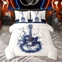Homewish Vintage Guitar Twin Bedding Sets 7-Piece for Men, Musical Instruments Bedding Comforter Set, Rock and Roll Music Reversible Sheet Sets, Microfiber Bedroom Decor