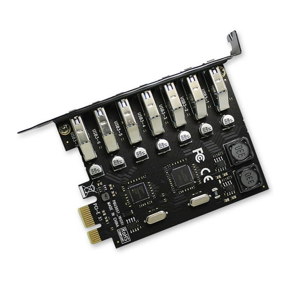 ZheElen PCIE PCI-E 1 vers USB 3.0 Carte d'Extension de Contrôleur Express 7 Ports Convertisseur Connecteur d'Alimentation pour Ordinateur de Bureau Adaptateur Type 1