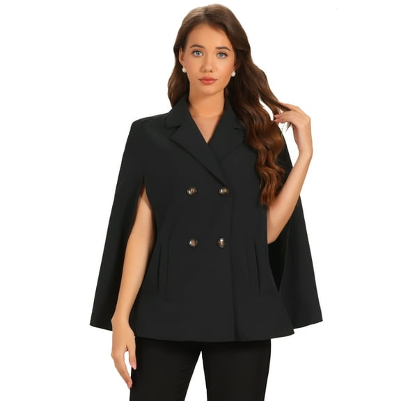 DARING DIVA Women's Double Breasted Blazer Office Cloak Cape Jacket XS Black