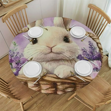 

Palnkart Bunny Flowers Basket Round Tablecloth - Stain-Resistant & Washable - Ideal for Indoor/Outdoor Use - Great for Home Kitchen Parties Holiday Dinner - Easter Outdoor Fitted 31 -35