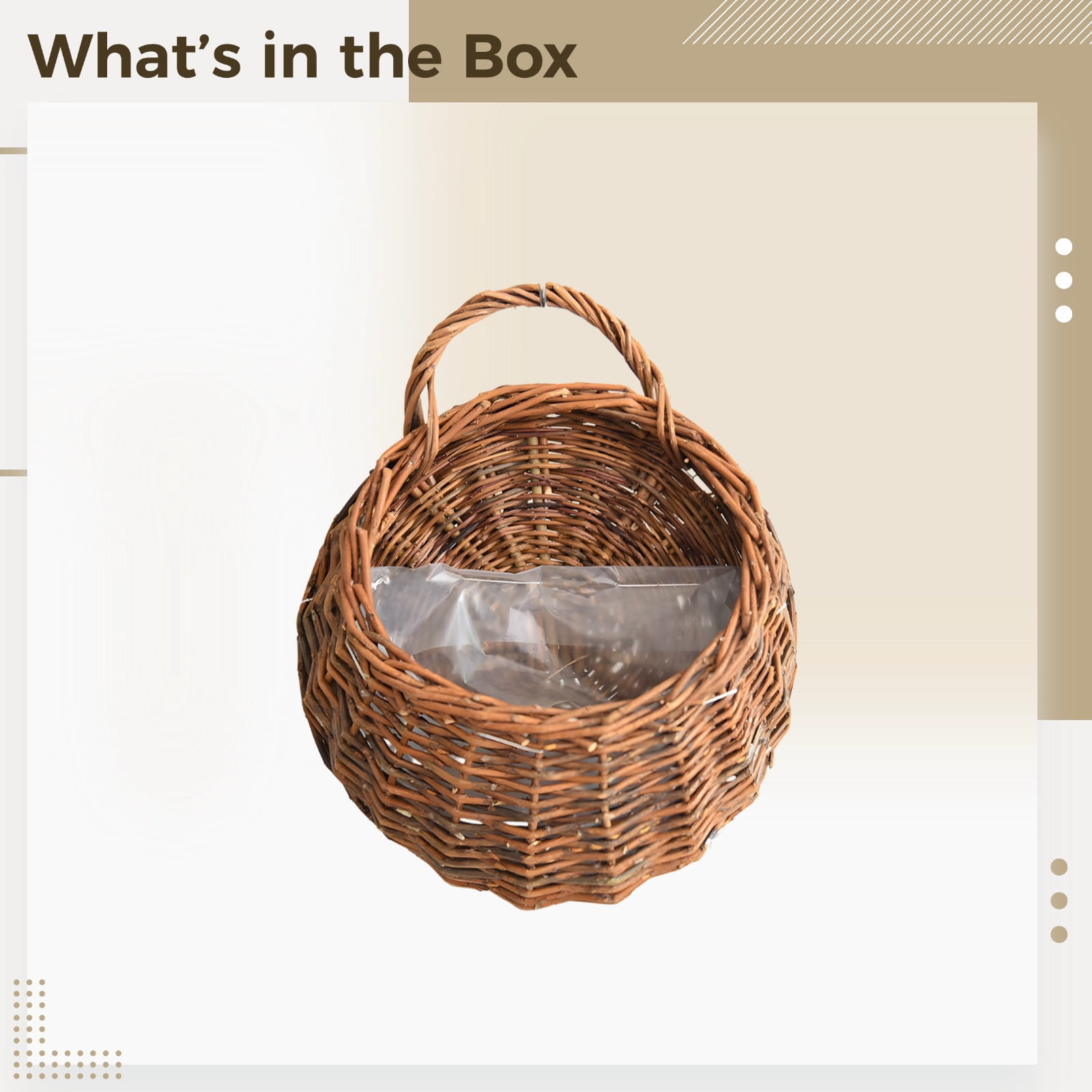 Woven Hanging Planter Basket, Willow Flower Basket with Waterproof Liner, Large 11.4 in（29 cm）, Wall Hanging Plant Containers for Indoor Outdoor Plants, Brown