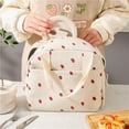 thumbnail image 3 of Insulated Portable Lunch Bag with Vintage Corduroy Material, Cute Strawberry Print, Multiple Compartments, and Carrying Strap for Convenient Food Transport and Daily Meal Organization, 3 of 5
