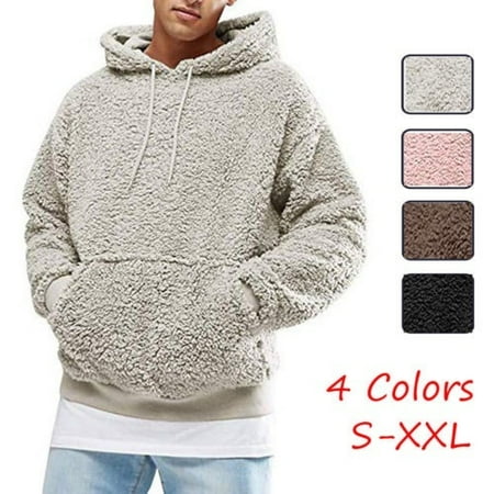 Men Winter Warm Faux Fur Teddy Bear Sweatshirt Hoodie Hooded Tops