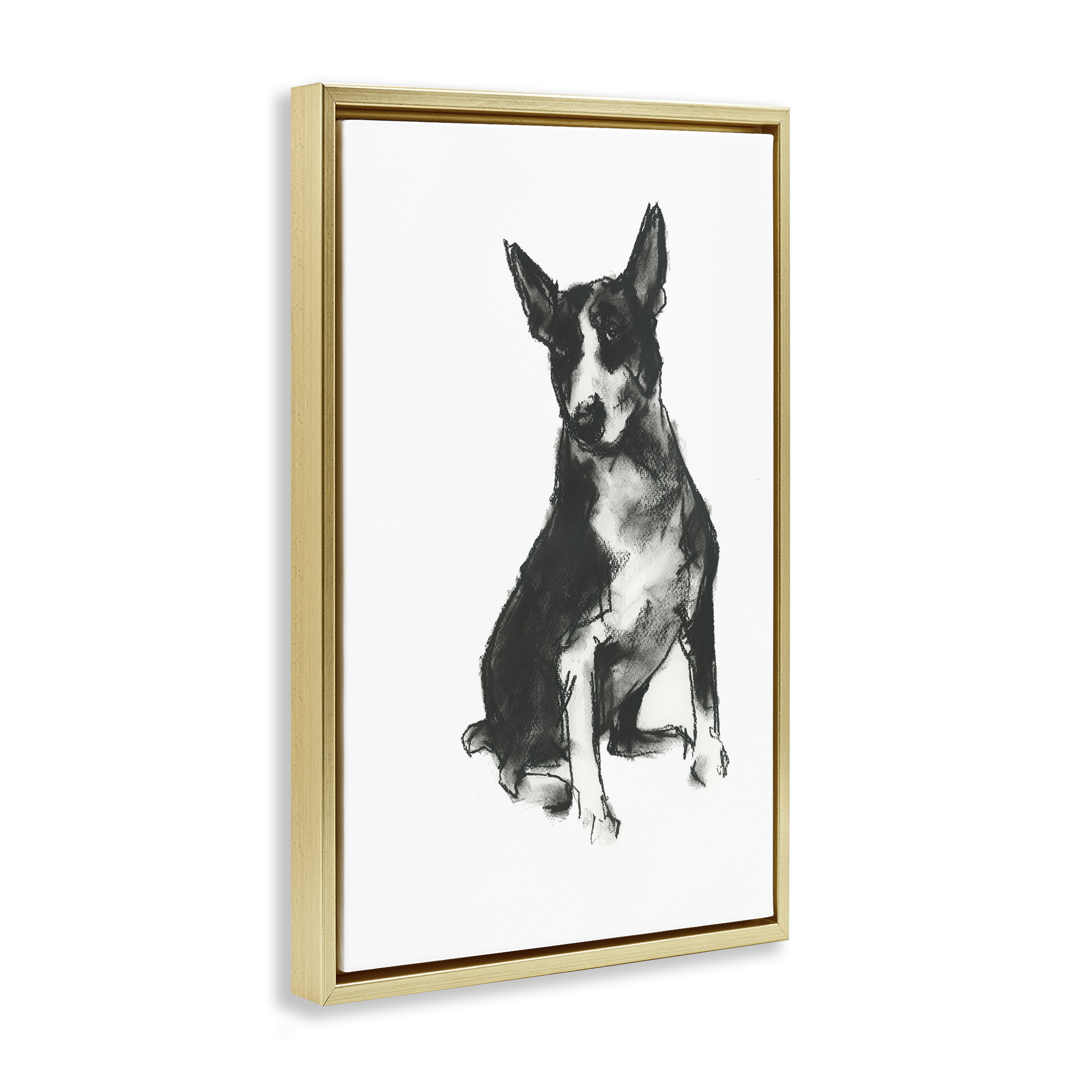 Stupell Industries Charcoal Dog Drawing Animals & Insects Drawing Gold Floater Framed Canvas Art Print Wall Art, 21 x 31