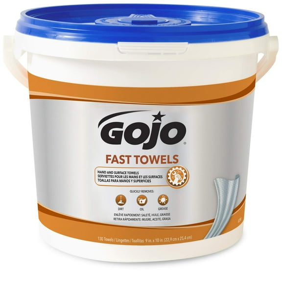 GOJO Fast Towels, Fresh Citrus Scent, 130 Count Multi-Purpose Heavy Duty Textured Wet Towels Bucket Pack of 1 - 6298-04