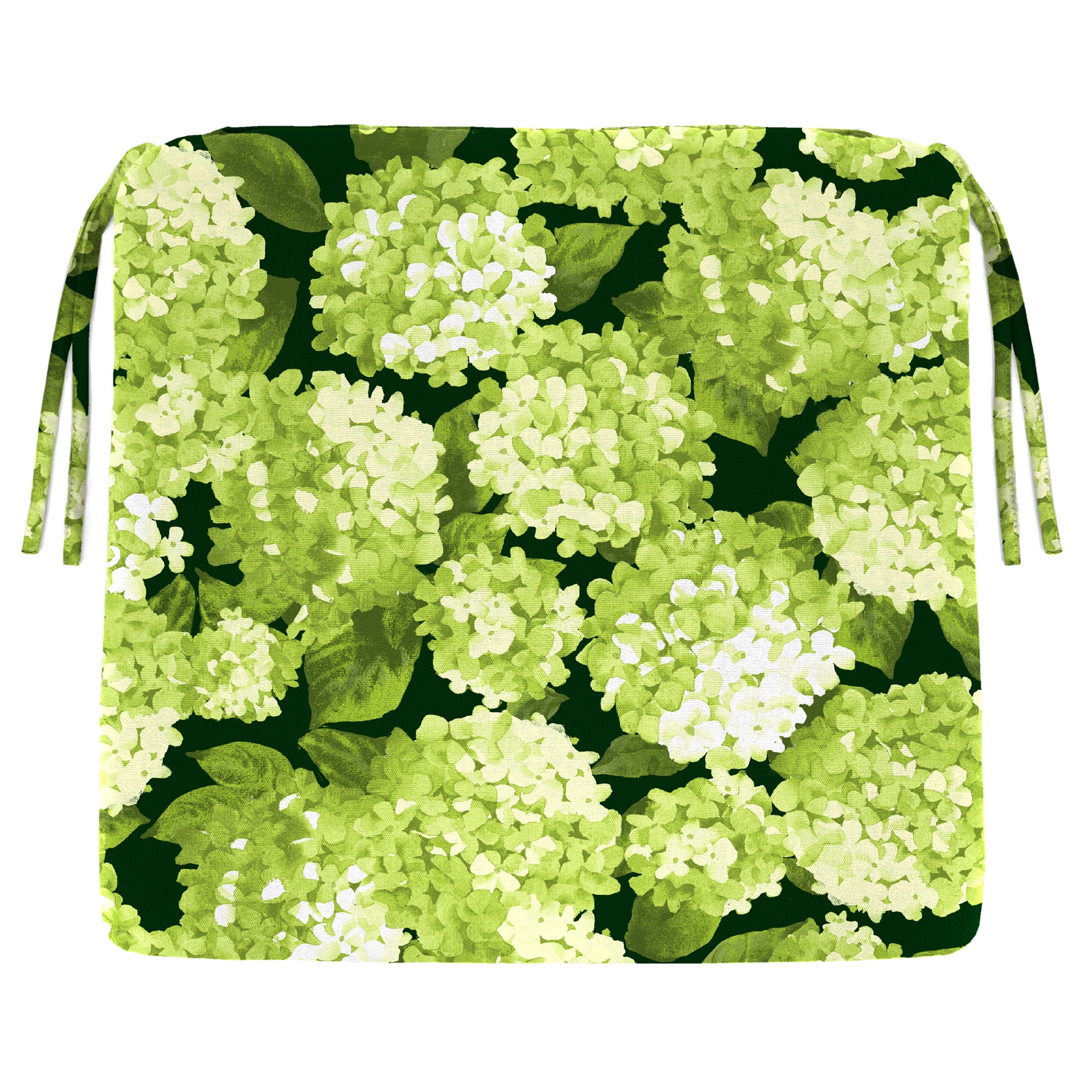 Jordan Manufacturing 16" x 16" Hydrangea Forest Green Floral Square Outdoor Chair Pad Seat Cushion with Ties (2 Pack)
