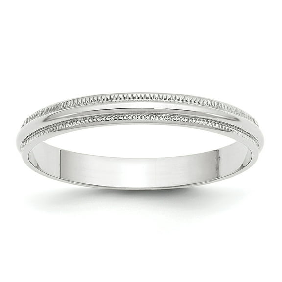 10K White Gold 3mm Light Weight Milgrain Half Round Band Ring Size 13.5