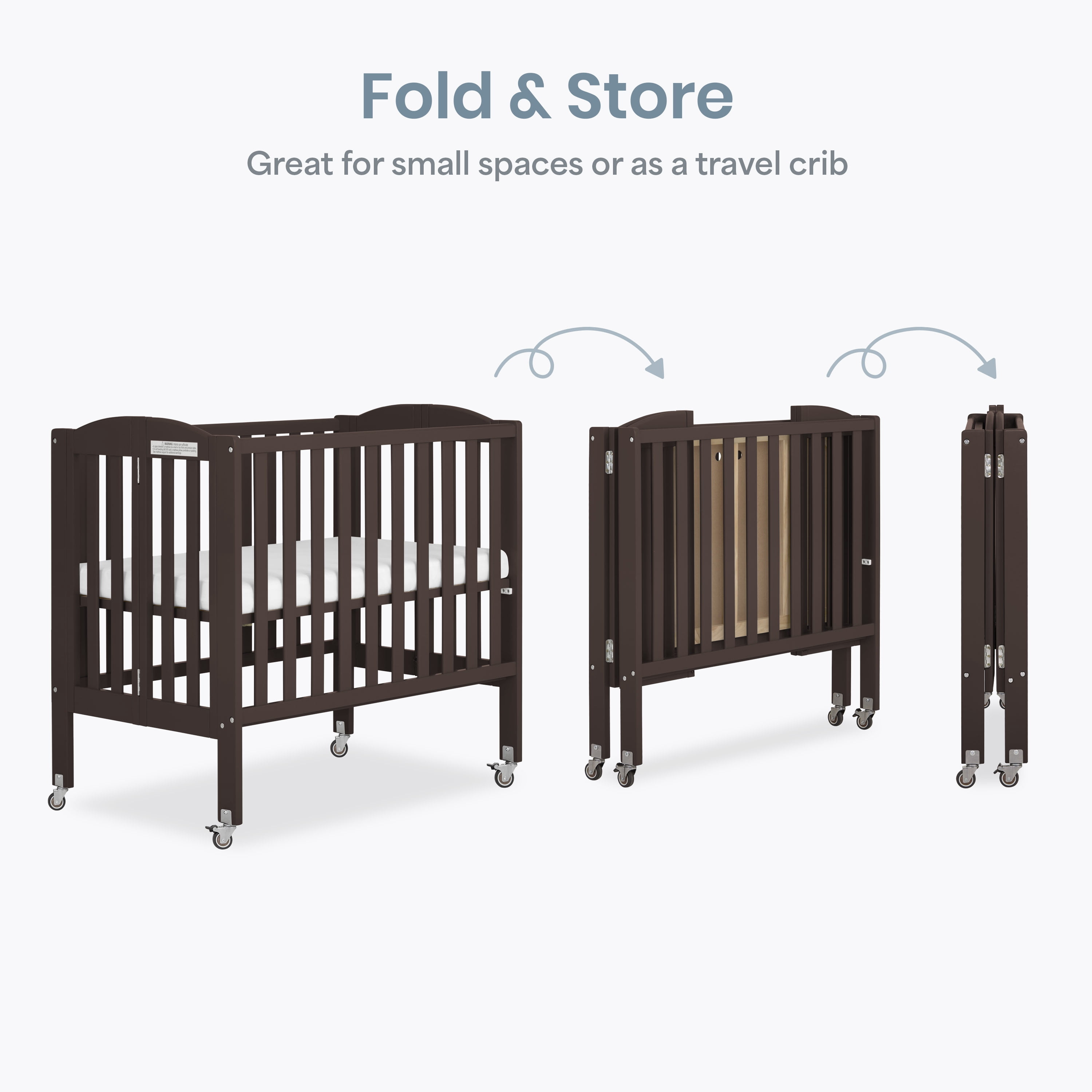 Dream On Me 2-in-1 Folding Portable Mini Crib, Chocolate Chip