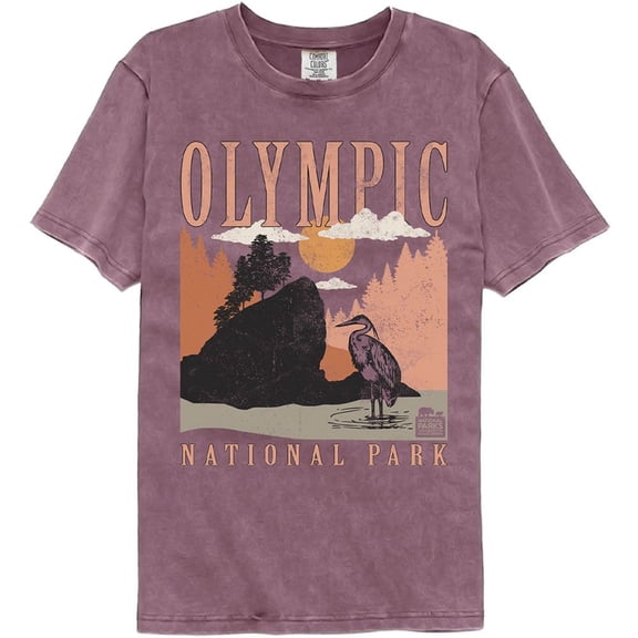 National Parks Olympic Minimalist Landscape Berry Adult Comfort Color T-Shirt