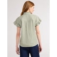 thumbnail image 3 of Free Assembly Women's and Women's Plus Ruffle Trim Neck Top with Short Sleeves, Sizes XS-4X, 3 of 5