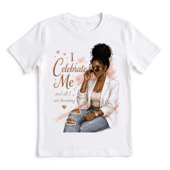I Celebrate Me Metallic Golden Typography Graphic unisex soft cotton short sleeve t shirt, vintage graphic casual tee