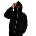 thumbnail image 3 of LEKWK Fleece Jacket Men Fuzzy Zip up Thermal Winter Hoodies with Face Mask Long Sleeve Oversized Warm Plush Outwear Black XXXL, 3 of 8