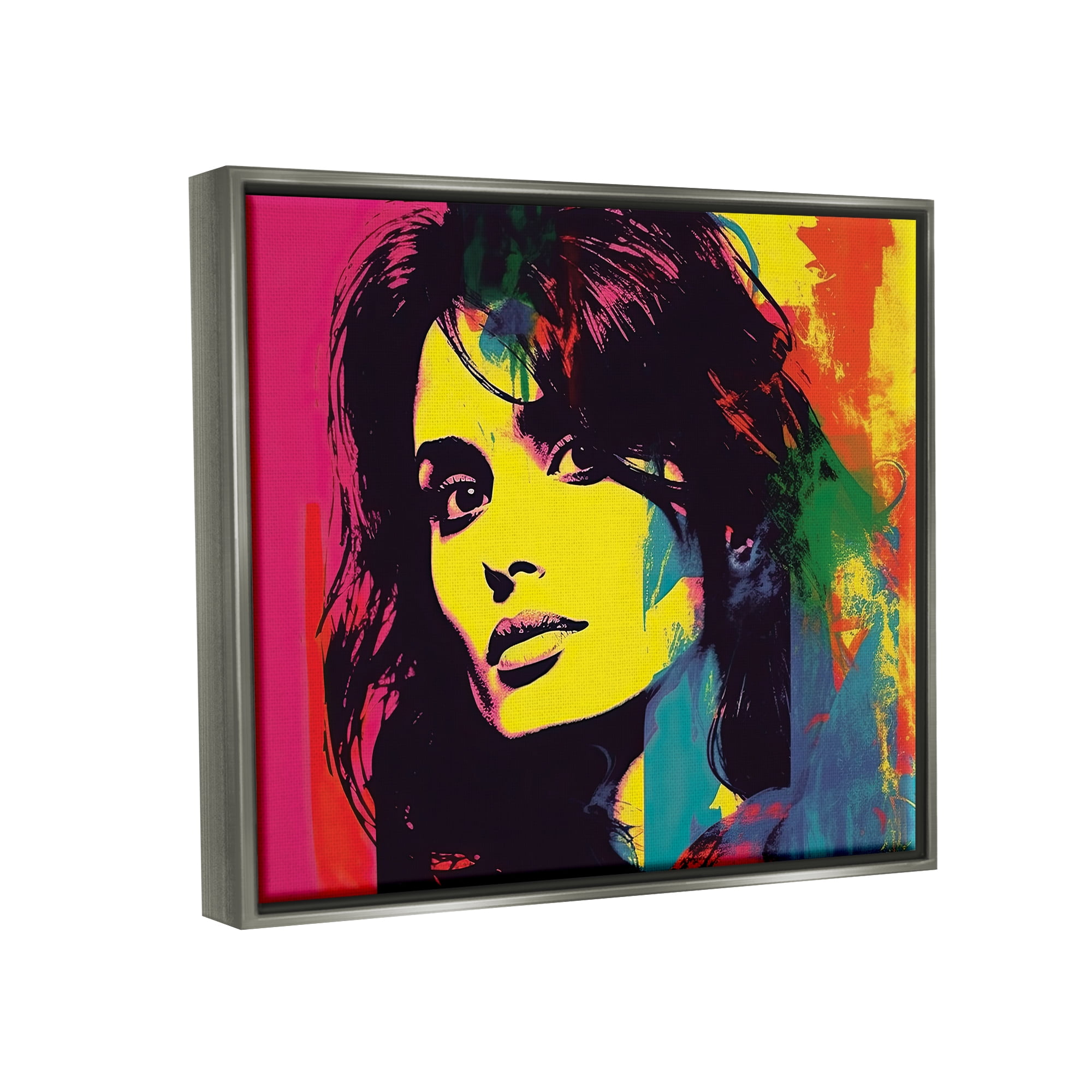 Stupell Industries Penelope Cruz Portrait Abstract Painting Gray Floater Framed Art Print Wall Art, 21 x 17