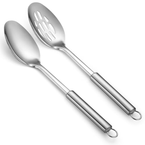 Cooking Spoons Set,Stainless Steel Kitchen Solid Slotted Spoon,Cooking Utensils Set,Mixing,Serving,Stiring Large Spoons,Gifts for Home,Restaurant