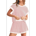 thumbnail image 1 of Conjunto de 2 Piezas de Verano para Mujer, Camiseta de Corta A Rayas y Pantalones Cortos, Conjunto A Juego, Rosa, XXL, 1 of 7