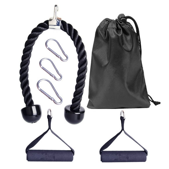 JH5828 Ensemble d'Accessoires de Câble D\'entraînement Physique Corps Entier : Corde Tricep en Nylon, 2 Poignées avec Bande de Résistance, 3 Mousquetons en Acier Robustes, et Sac de Rangement Portable pour Entraînements à Domicile – Équipement Haute Performance