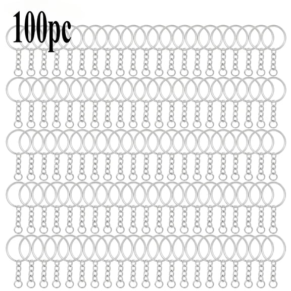 100 Pack Silver Split Key Rings with Connector Chains, 25mm Metal Keychain Rings for Resin DIY Craft Making