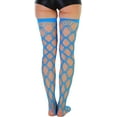 thumbnail image 6 of ToBeInStyle Womens Multi-Strand Large Diamond Fence Net Thigh High Stockings - One Size - Turquoise, 6 of 7