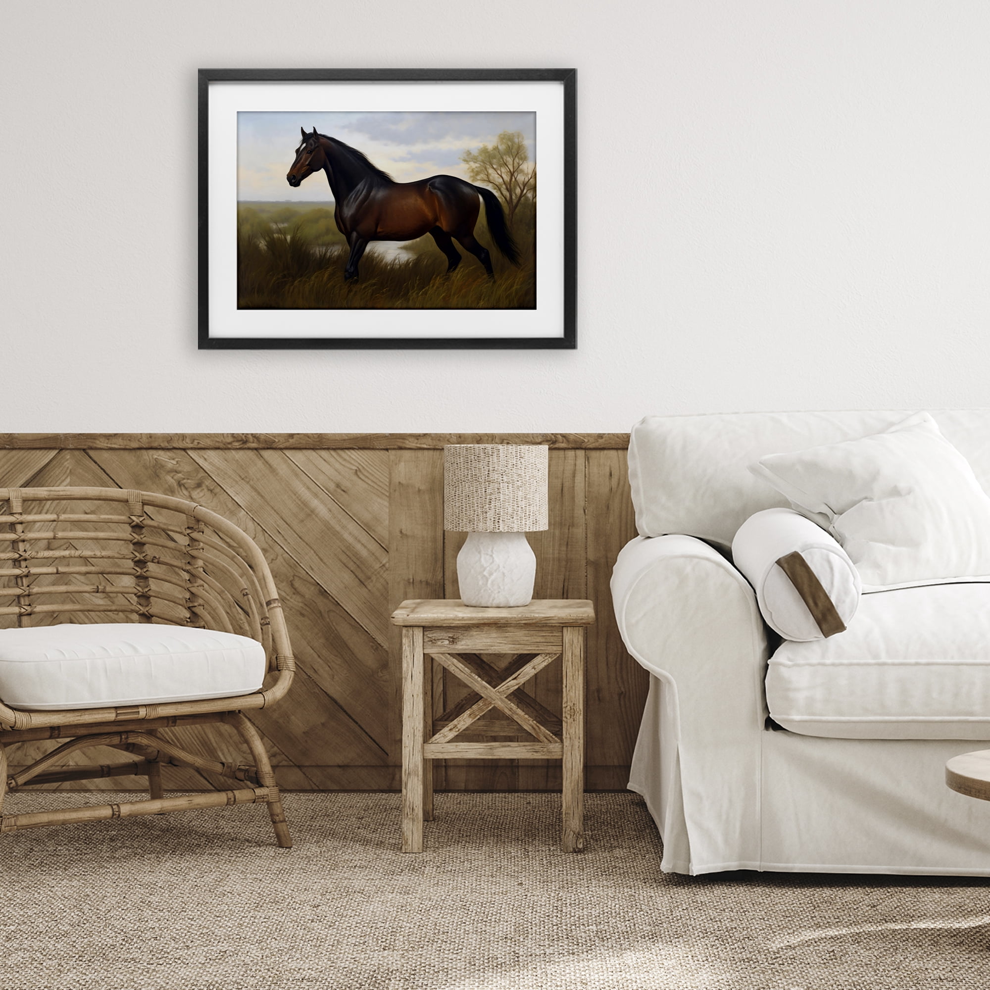 Stupell Industries Stallion in Marshland Black Framed Print Under Glass, design by Creative Studio