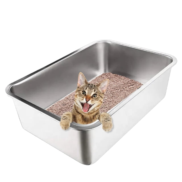 Caja de arena para gatos de acero inoxidable con lados altos HeroFiber