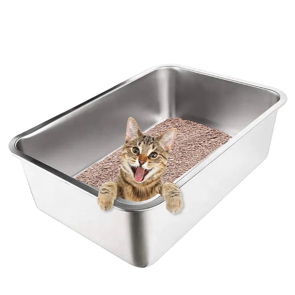 Caja de arena para gatos de acero inoxidable con lados altos HeroFiber