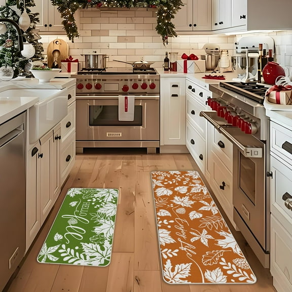 Vggrvlo Christmas Kitchen Mats Rugs Non Slip Extra Soft Absorbent Runner Rugs Machine Washable Quick Dry Floor Mats 2PCS Christmas Snowflake Shape
