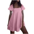 thumbnail image 4 of Nxznwn Womens Mini Dress Y2k Babydoll Puff Short Sleeve Square Neck Dress Summer Solid Cute Backless Sundress, 4 of 9