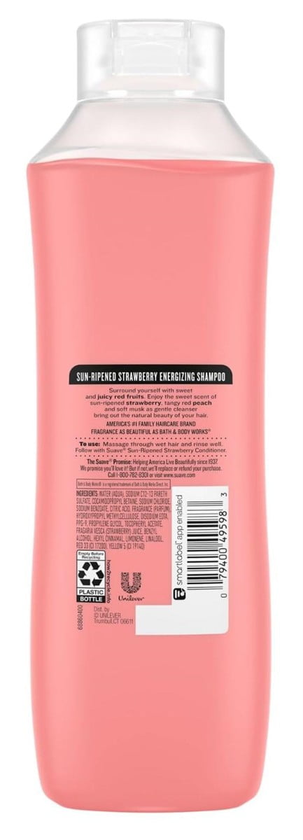 Suave Essentials Shampoo Sun- Ripened Strawberry 22.5 Ounce (665ml) (Pack of 3)
