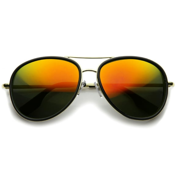 sunglassLA - Retro Matte Side Cover Flat Lens Metal Crossbar Mirrored Lens Aviator Sunglasses - 60mm
