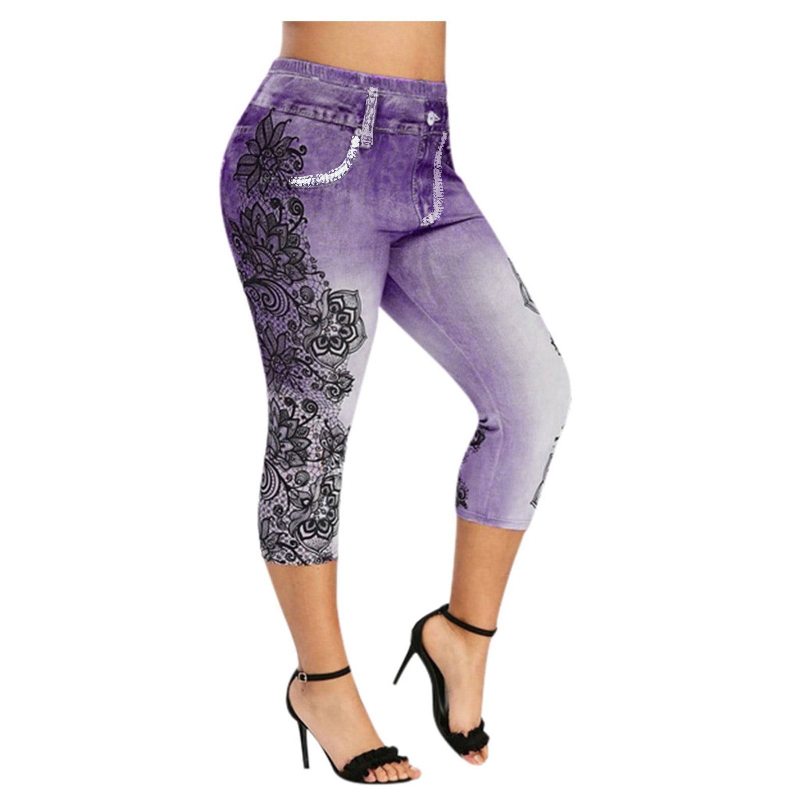 Summer Capri Jeans for Women High Waisted Slim Flower Printed Jean Denim  Pants Leggings