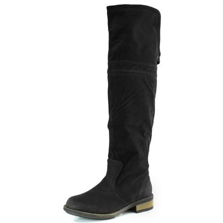 Two Way Fold Down Knee High Cowboy Textured Vegan Boots Black, Black Sv, 5.5 B(M)