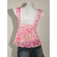 thumbnail image 2 of Pink Floral Print Asymmetrical Hem Tie-Front Peplum Mesh Tank Top For Women, 2 of 8