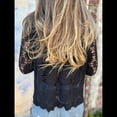 thumbnail image 4 of Blusa de Larga con Botones, Escote en V y Bordado con Recortes, Cárdigan de Media Calada Negro L, 4 of 7