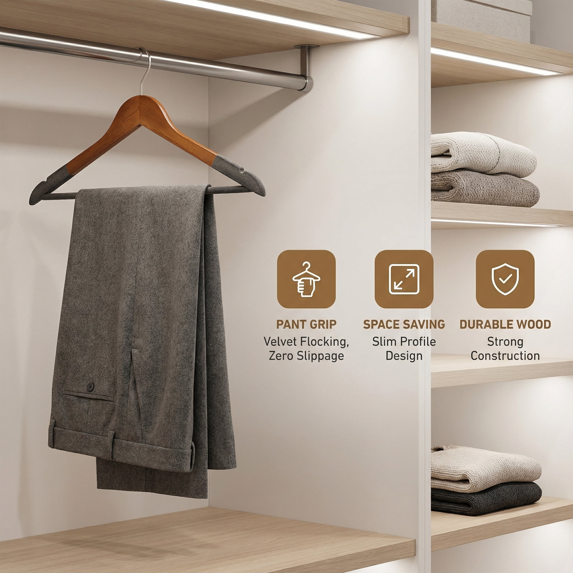 Unique Bargains 2 Pcs Wood Non-Slip Hangers with Clips for Clothing and Pants Gray