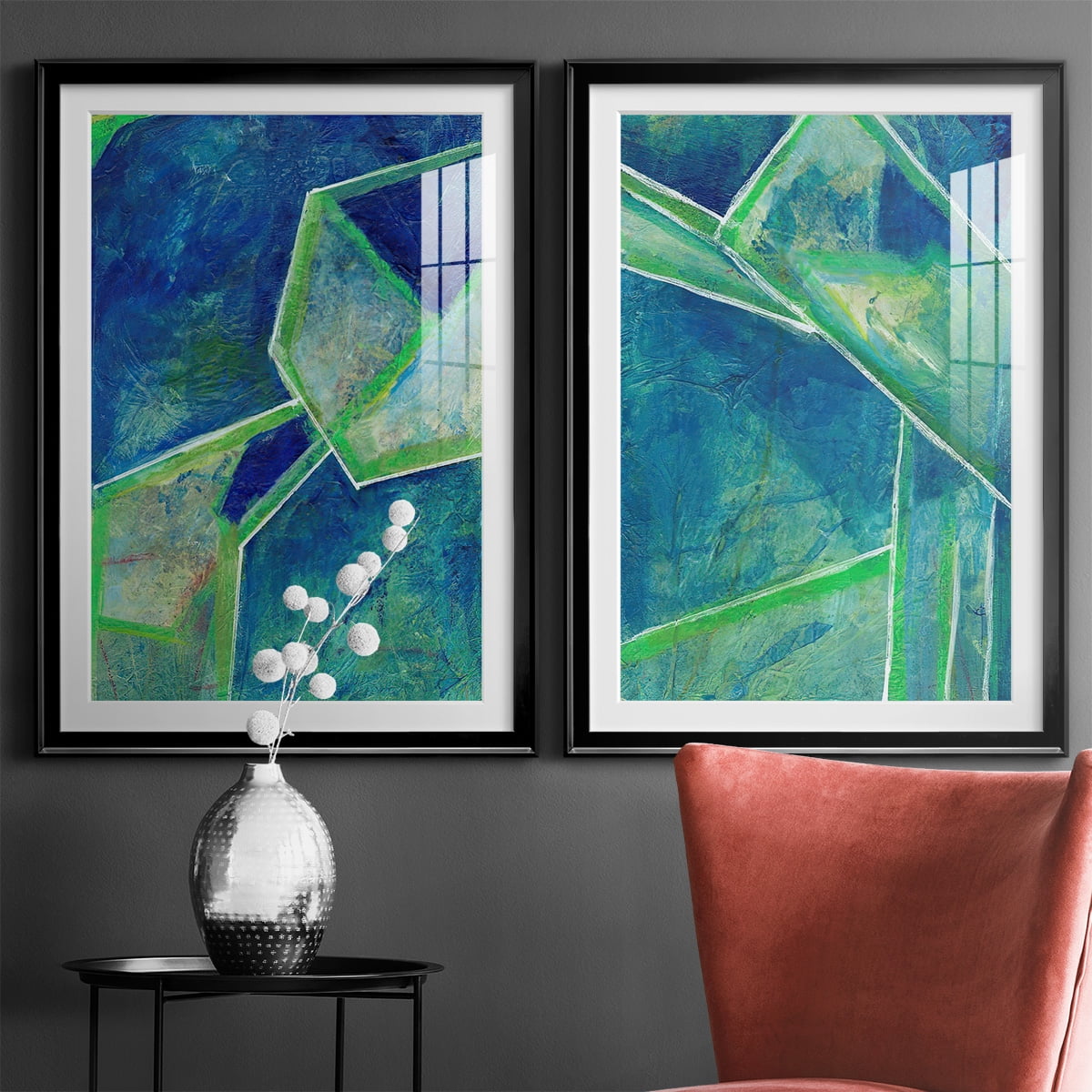 Wexford Home Geometric in Cool III Premium Framed Print, 22.5" x 30.5" - Ready to Hang, Black (Set of 2)