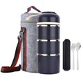 thumbnail image 1 of Boîte à Bento Empilable à 3 Couches, Conteneur Compartimenté en Acier Inoxydable Isolé avec Sac et Sans BPA (Gris), 1 of 7