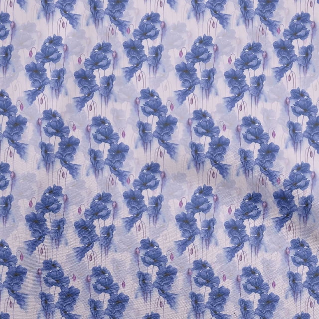 oneOone Velvet Medium Blue Fabric Floral Fabric For Sewing Printed Craft Fabric By The Yard 58 Inch Wide