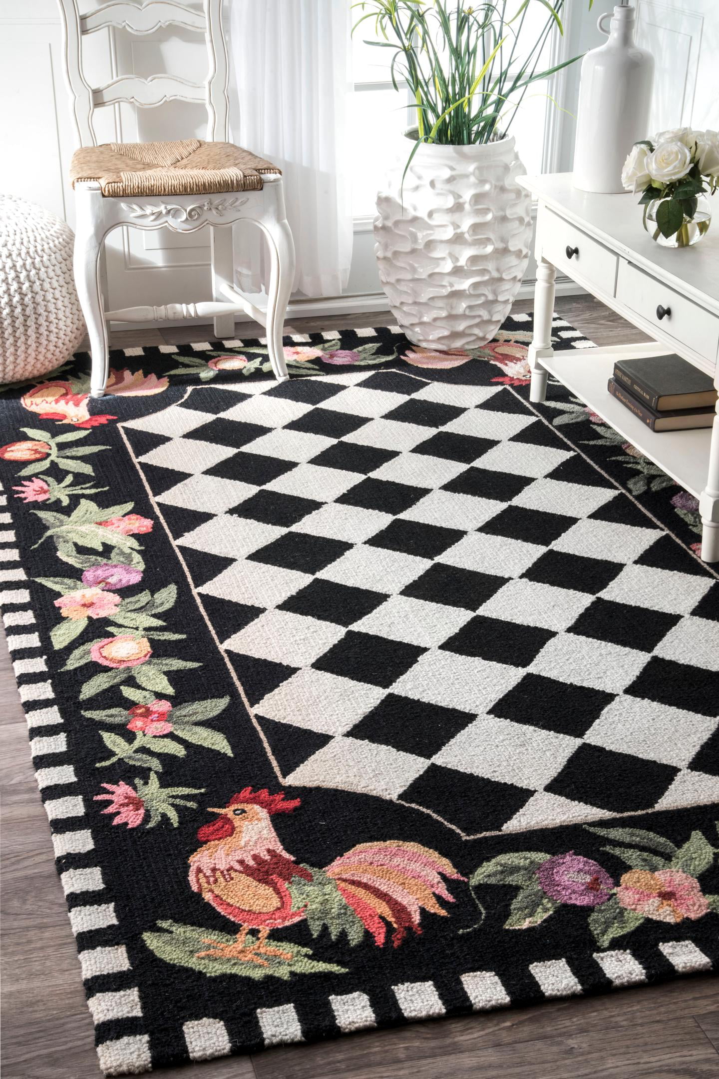 7' 6 x 9' 6 Black nuLOOM Farmhouse Rooster Area Rug 