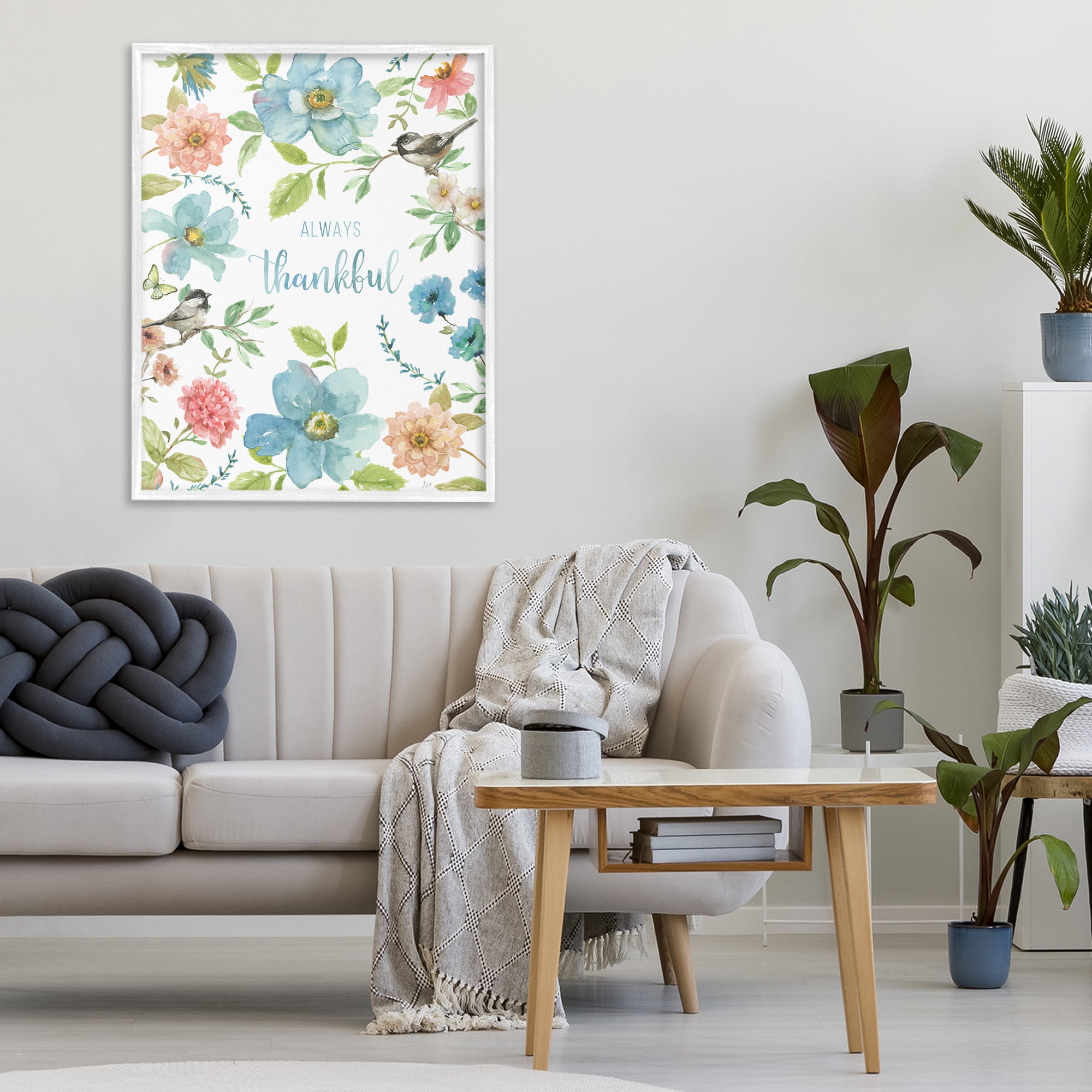 Stupell Industries Always Thankful Pink & Blue White Framed Giclee Art, design by Nan