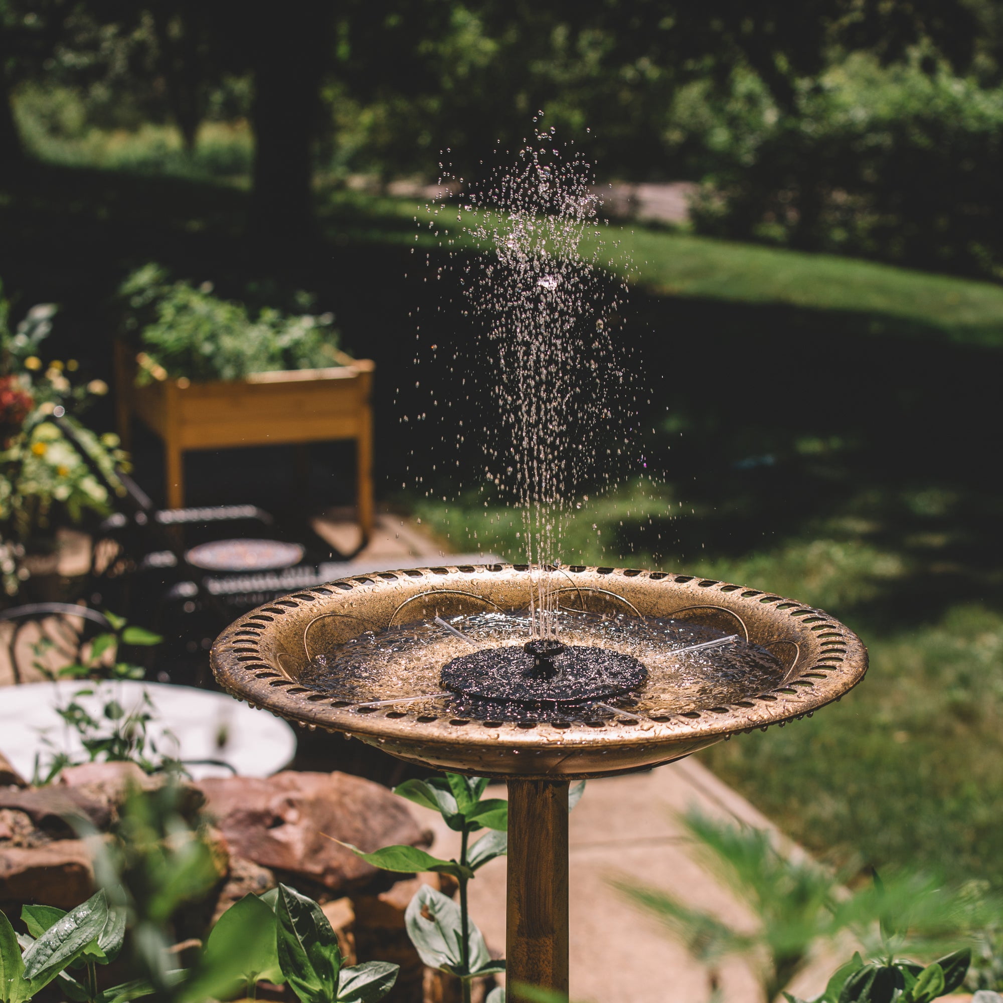 Backyard Expressions Solar Pump Outdoor Bird Bath Fountain, Antique Bronze Finish