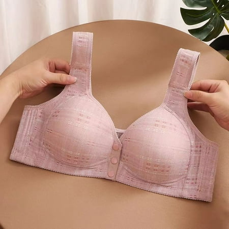 YWDJ Comfy Bras for Womens Front Close Bras Wireless Sleep Bras Adjustable Straps Half Cup Push up Wrap Comfy Bras Padded Plus Size Lace Comfort Bras Solid Lounge Bras Pink M