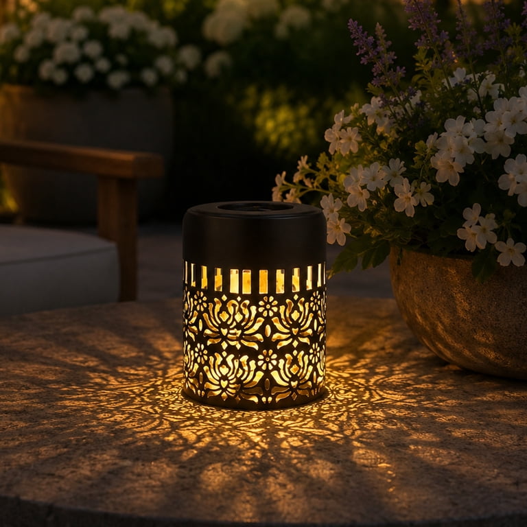 Lypsnake Decorative Solar Mandala Cylinder Light,Black Metal