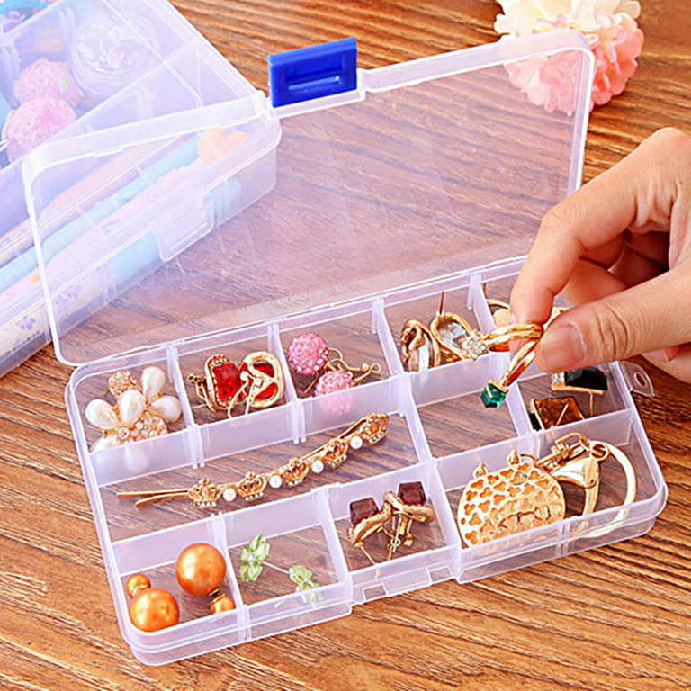 Walbest Transparent Plastic Grid Box Organizer, Adjustable Dividers Travel Small Size Case for Display Collection, Organizing Small Parts,Cotton,Swab