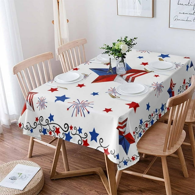 Rectangle 4th of July Tablecloth 60 x 84 Waterproof & Stainproof Tablecloths,Wipeable Table Cloth Wrinkle-Free for Round/Rectangle/Oval/Square/Dining/Party,Star Flag Memorial Day Independence Day
