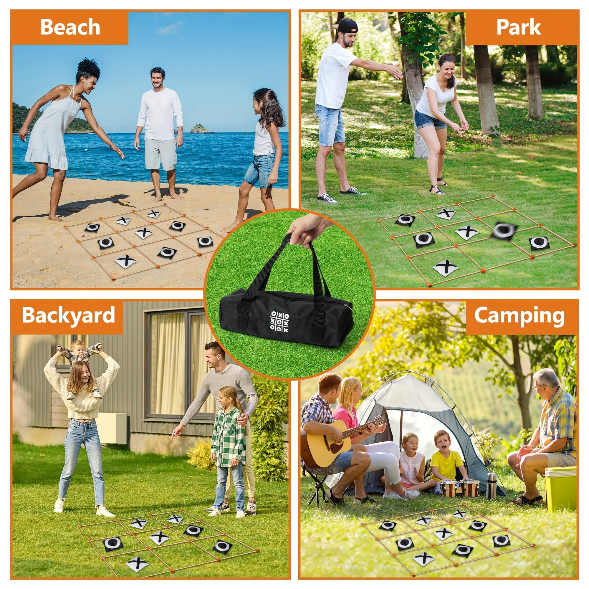 Unbranded Tic Tac Toe Bean Bag Toss Game Set - Jumbo Large 4ft x 4ft Wooden Outdoor Indoor Board with Non-Toxic Ceramic Beanbags, Easy Setup 1 Pack