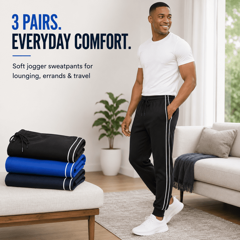 Daresay Men's Fleece Jogger Sweatpants, 3-Pack photo 8