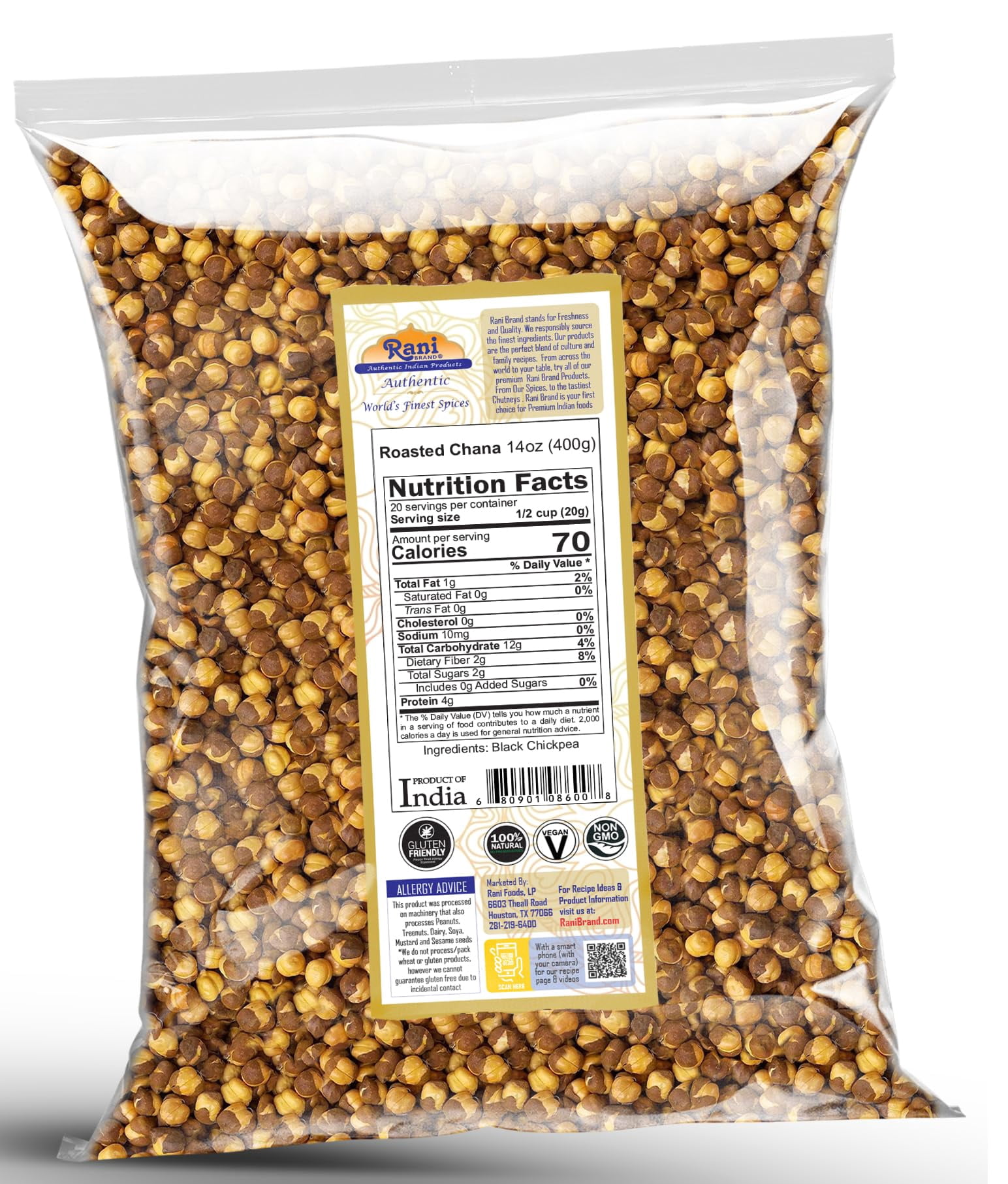 Rani Roasted Chana Plain Flavor 14oz Chickpeas All Natural Vegan