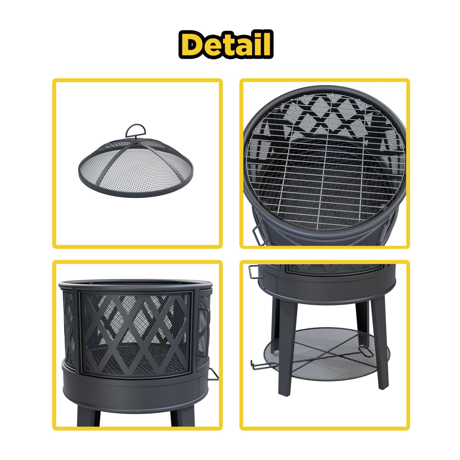 2-in-1 Wood Burning Fire Pit & BBQ Grill with Cover & Poker - Outdoor for Patio